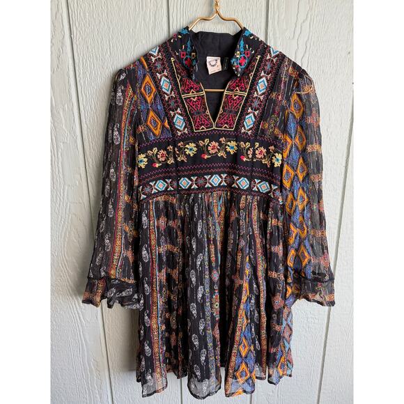 Anthropologie Akemi + Kin Sheria Metallic Embroidered Boho Dress 2P - Picture 4 of 9